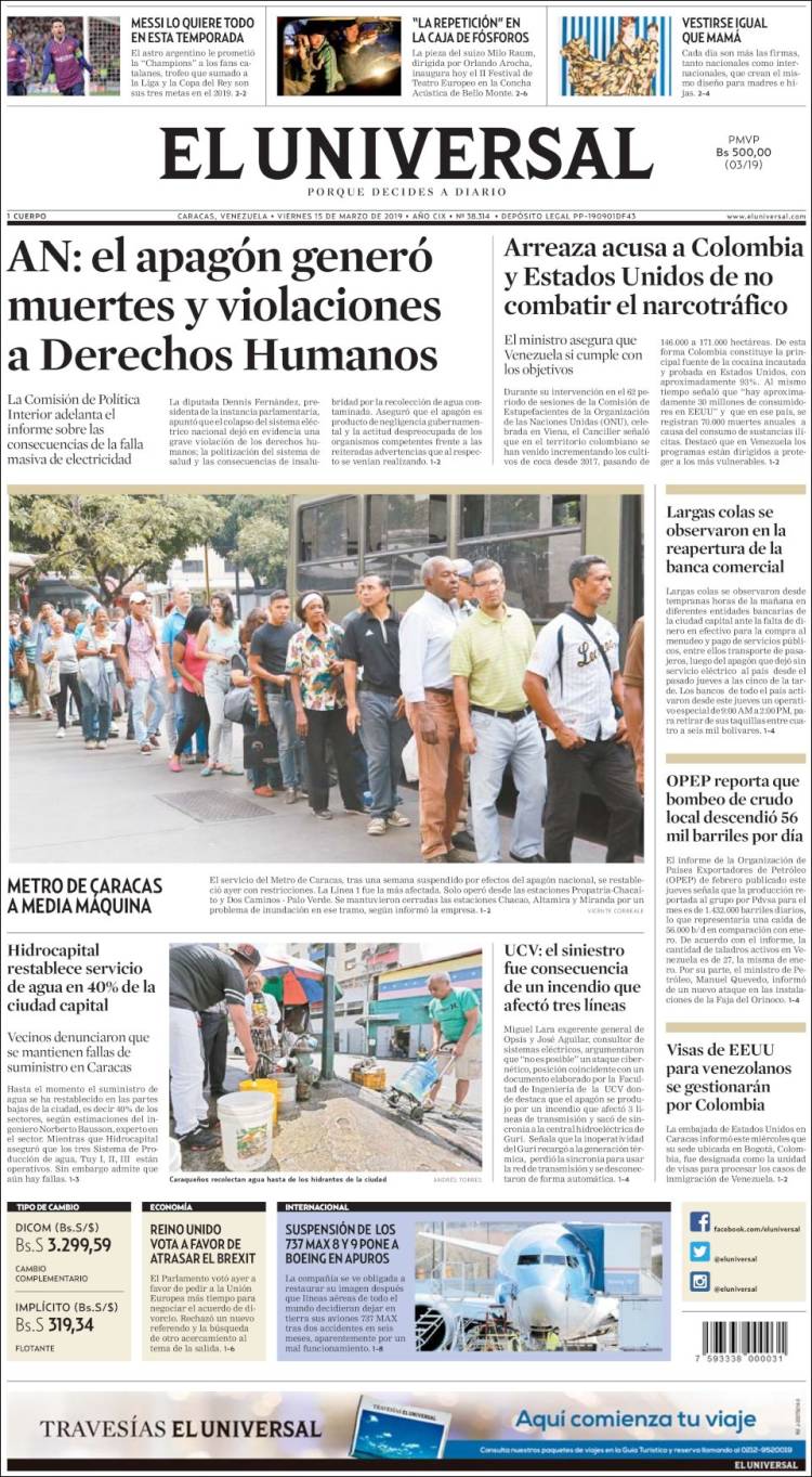 Portada de Universal (Venezuela)