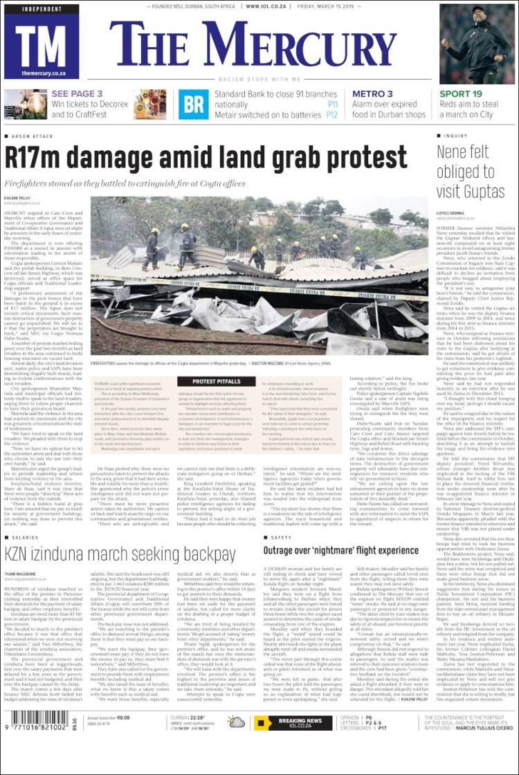 Portada de The Mercury (Sud&aacute;frica)