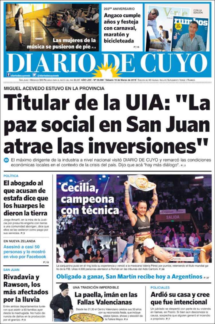 Portada de Diario de Cuyo (Argentina)