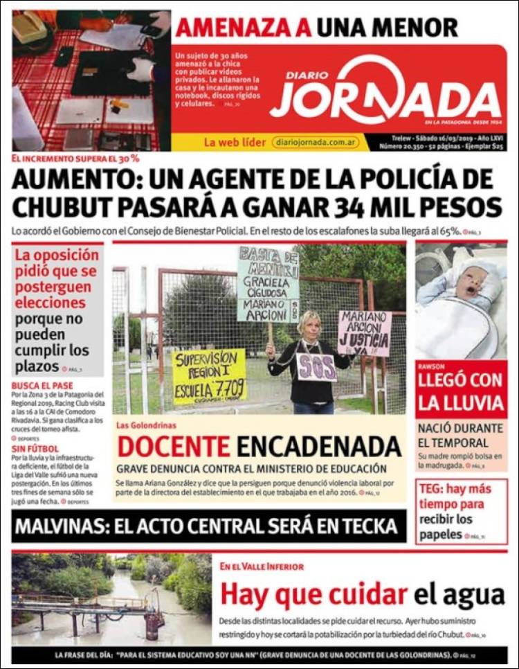 Portada de Diario Jornada en la Patagonia (Argentina)