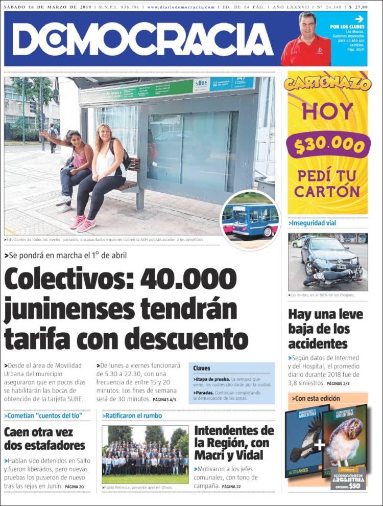 Portada de Diario Democracia (Argentina)