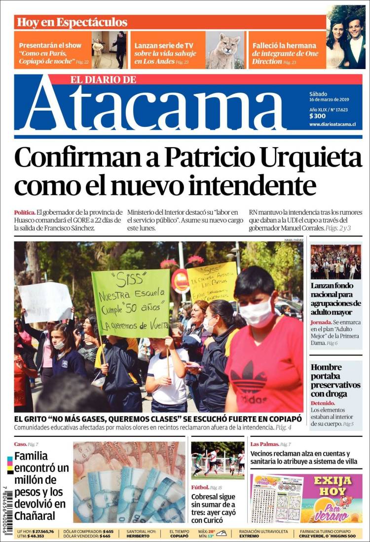 Portada de Diario de Atacama (Chile)