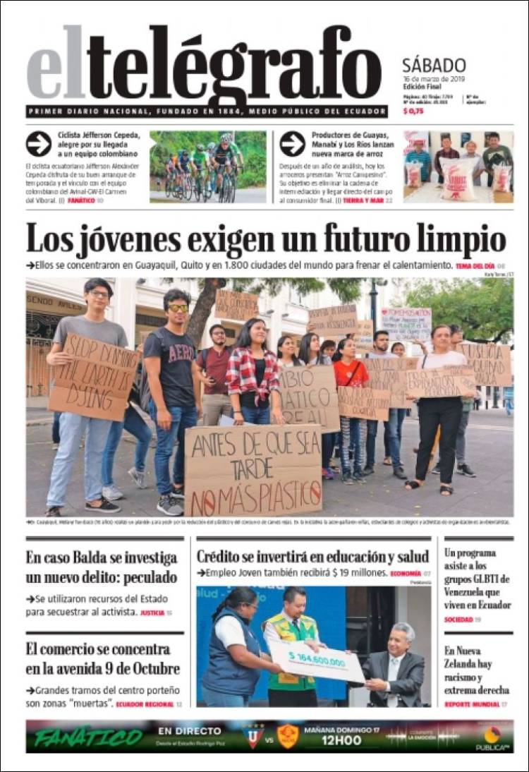 Periódico El Telégrafo Ecuador Periódicos De Ecuador Edición De Sábado 16 De Marzo De 2019 