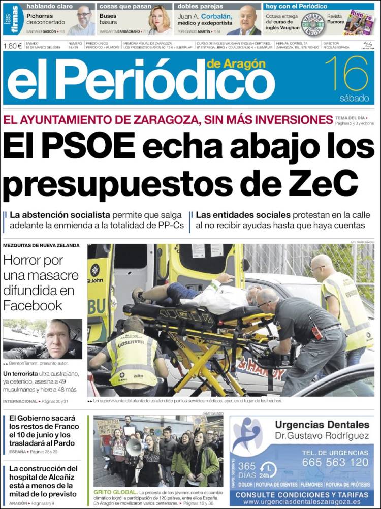 Portada de El Periódico de Aragón (España)