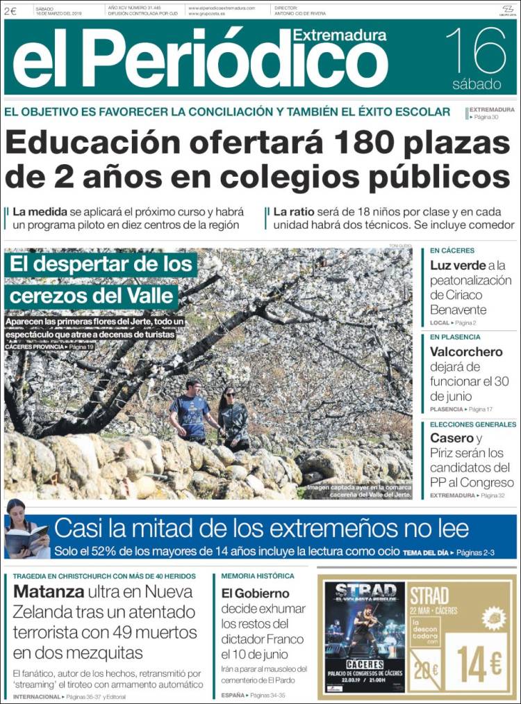 Portada de El Periódico de Extremadura (España)