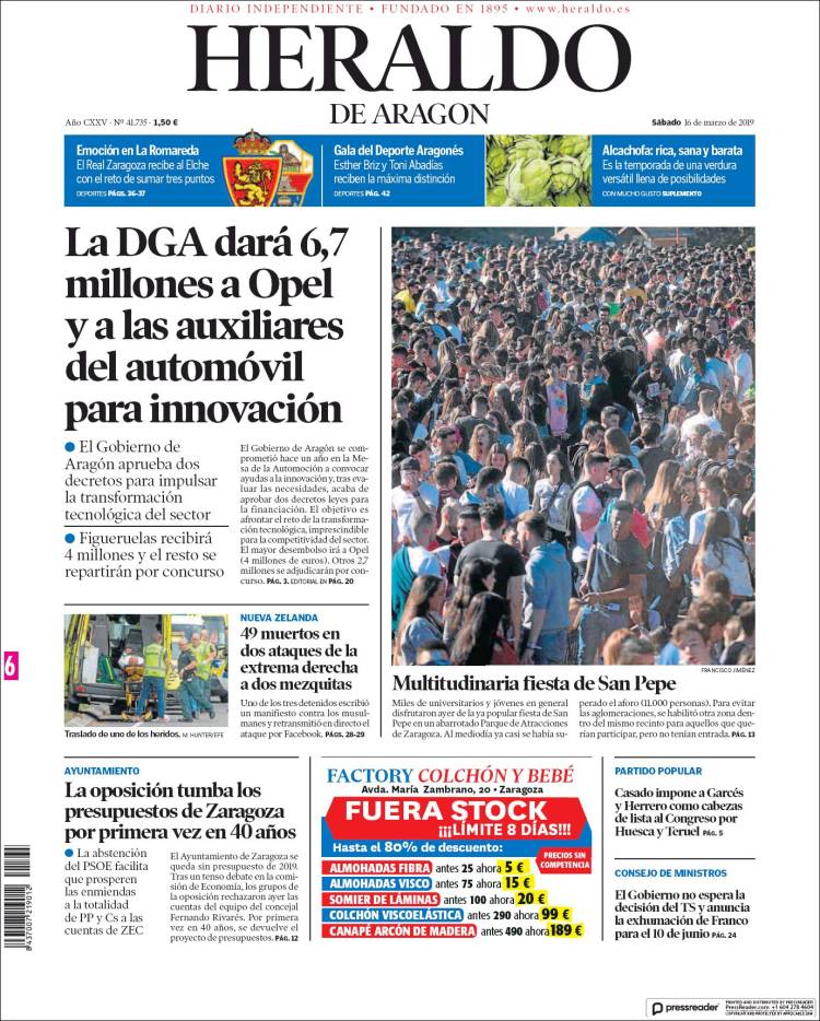 Portada de Heraldo de Aragón (España)