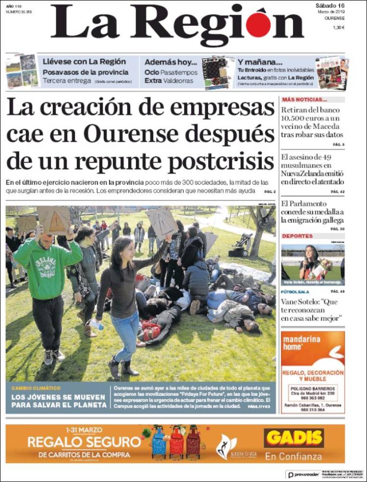 Portada de La Región de Ourense (España)