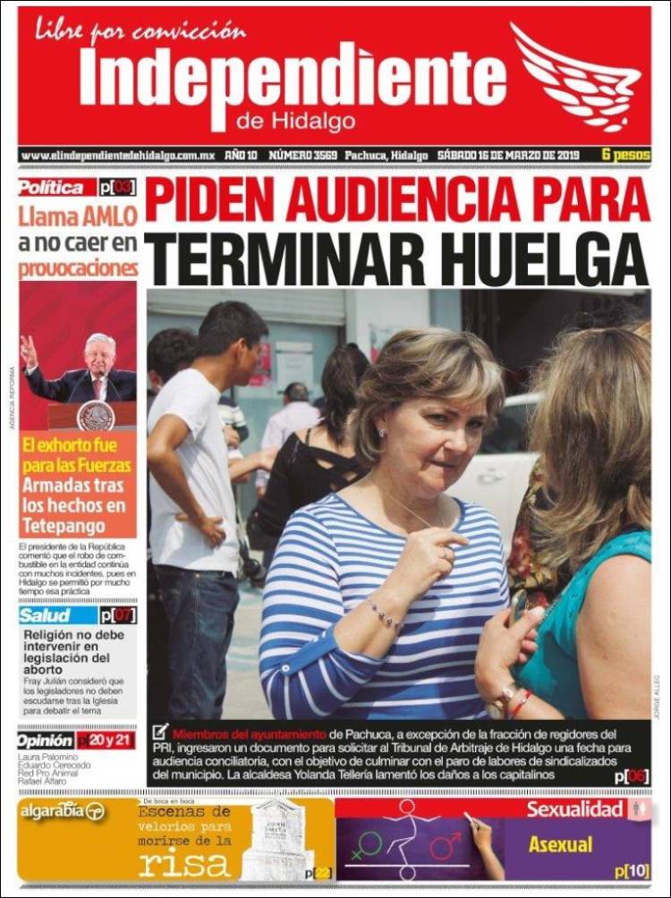 Portada de El Independiente de Hidalgo (M&eacute;xico)