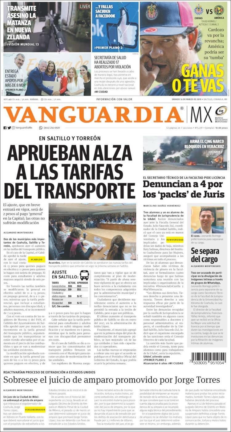 Portada de Vanguardia (M&eacute;xico)