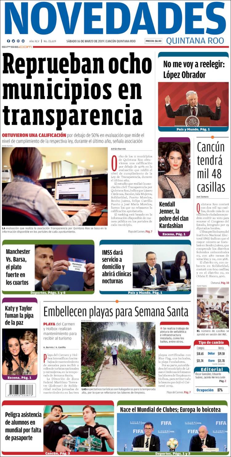 Portada de Novedades de Quintana Roo (M&eacute;xico)