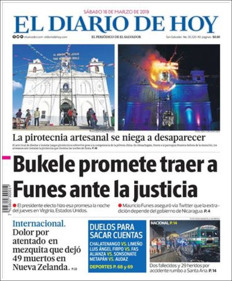 Portada de El Diario de Hoy (El Salvador)