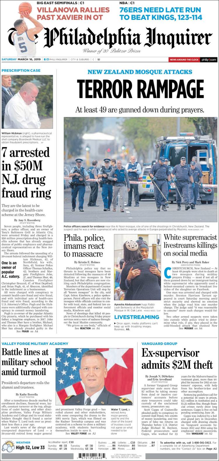 Portada de Philadelphia Inquirer (USA)