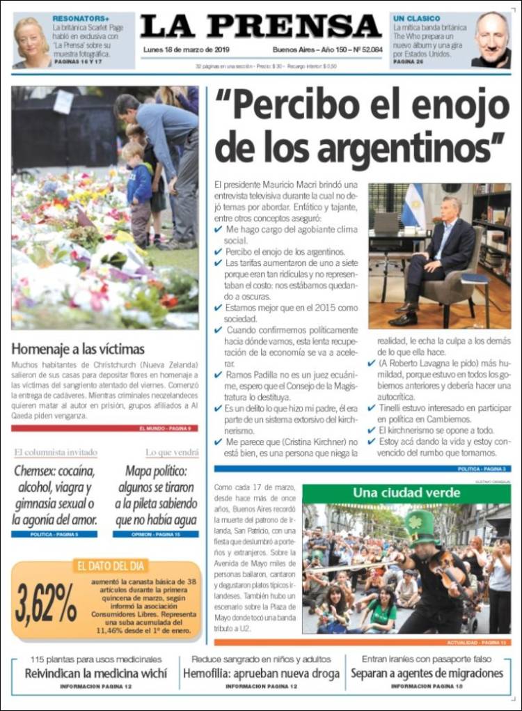 Portada de La Prensa (Argentina)