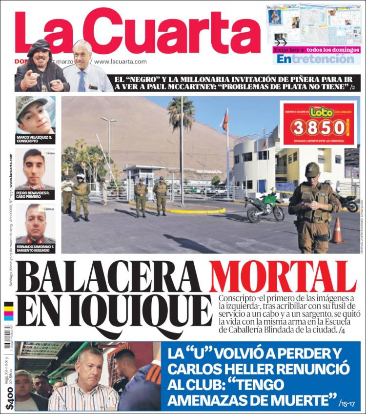 Portada de La Cuarta (Chile)