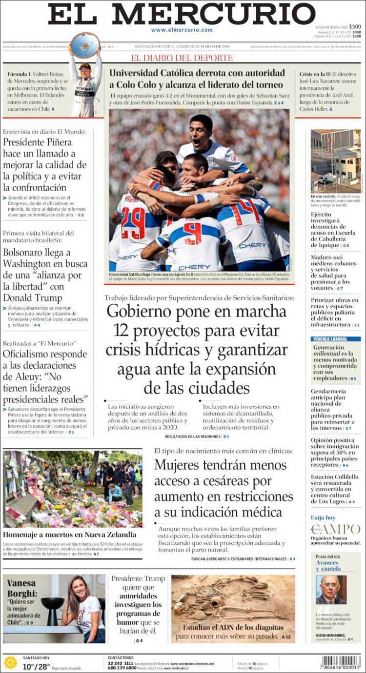 Portada de El Mercurio (Chile)