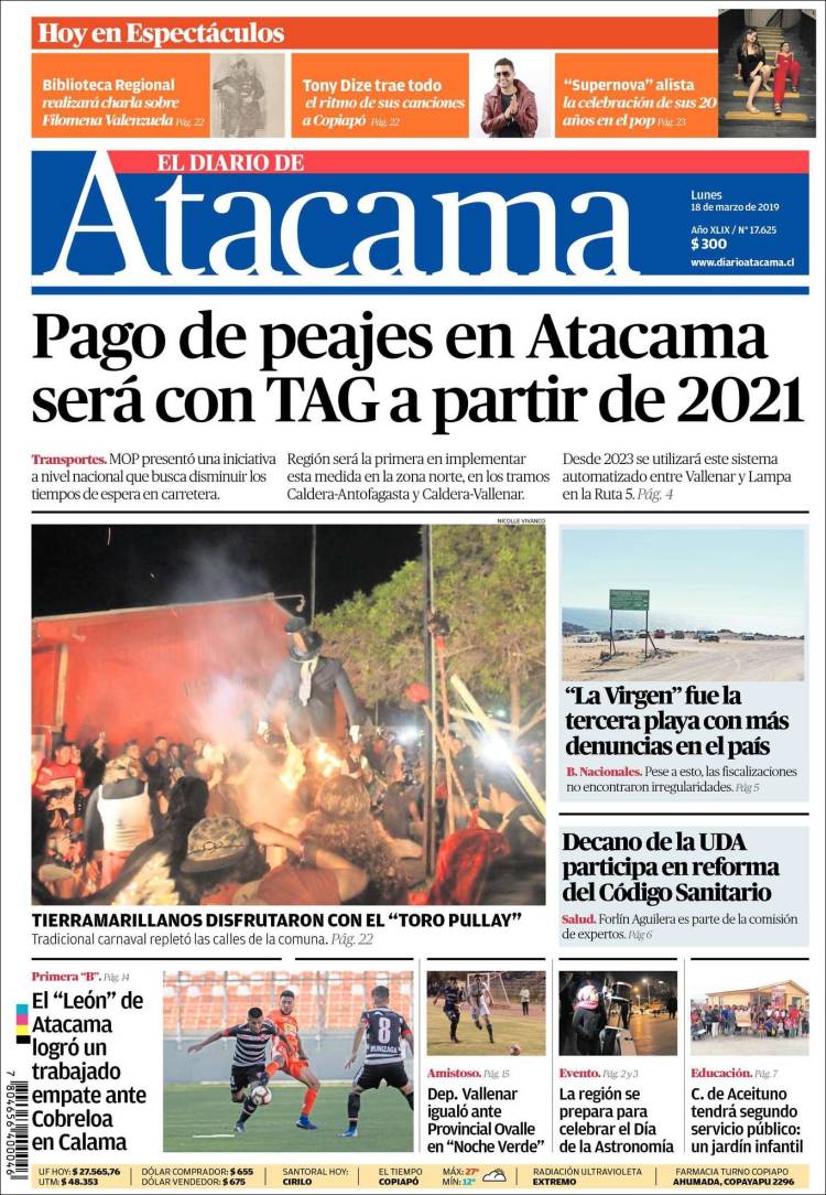 Portada de Diario de Atacama (Chile)
