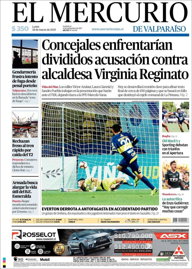 Portada de Mercurio de Valparaiso (Chile)