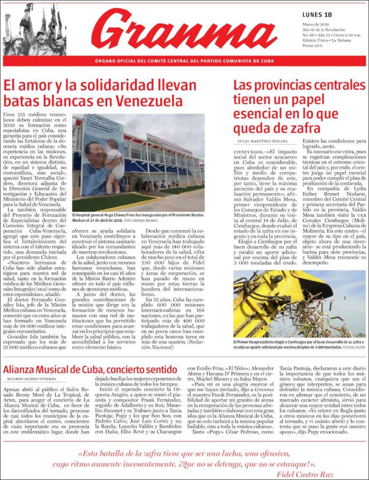 Portada de Granma (Cuba)
