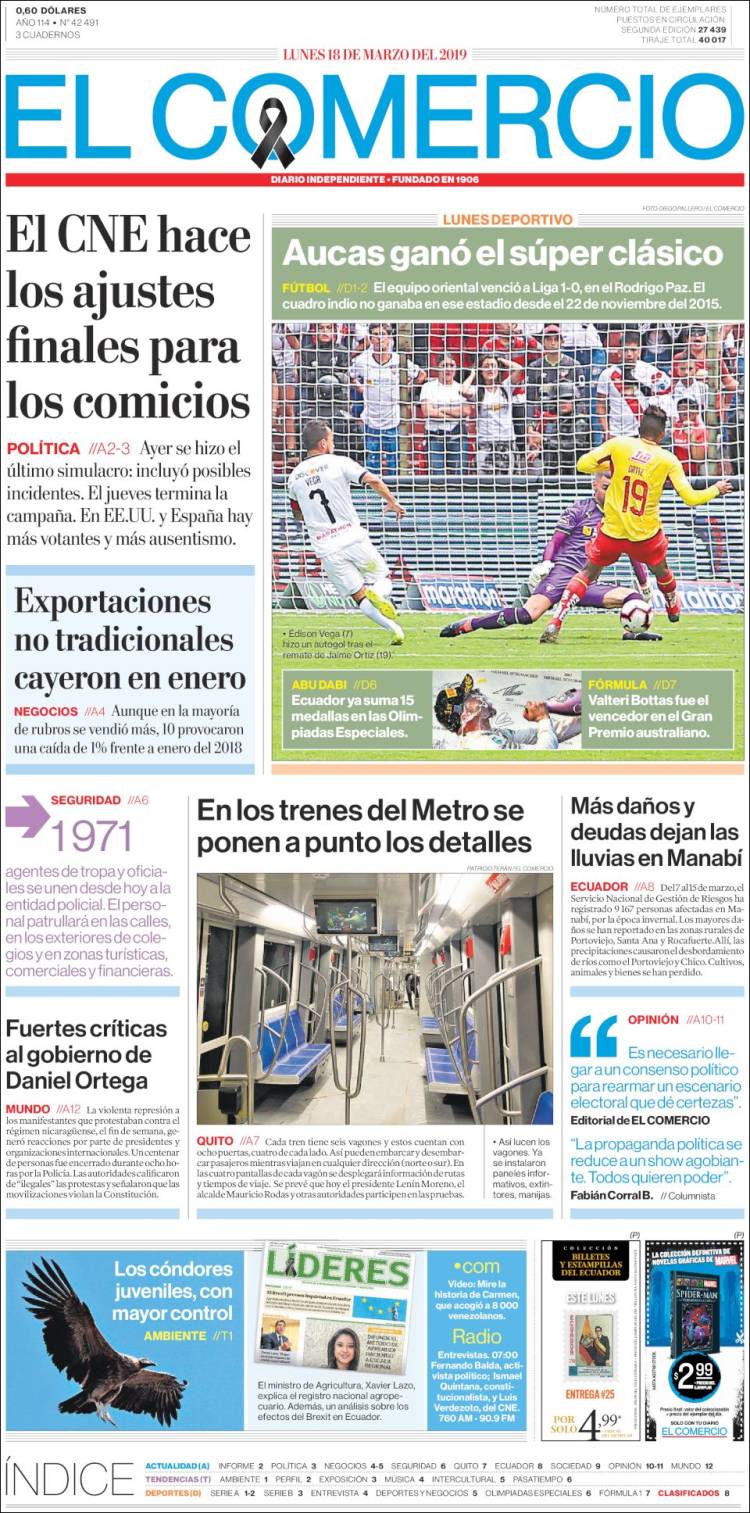 Portada de El Comercio (Ecuador)