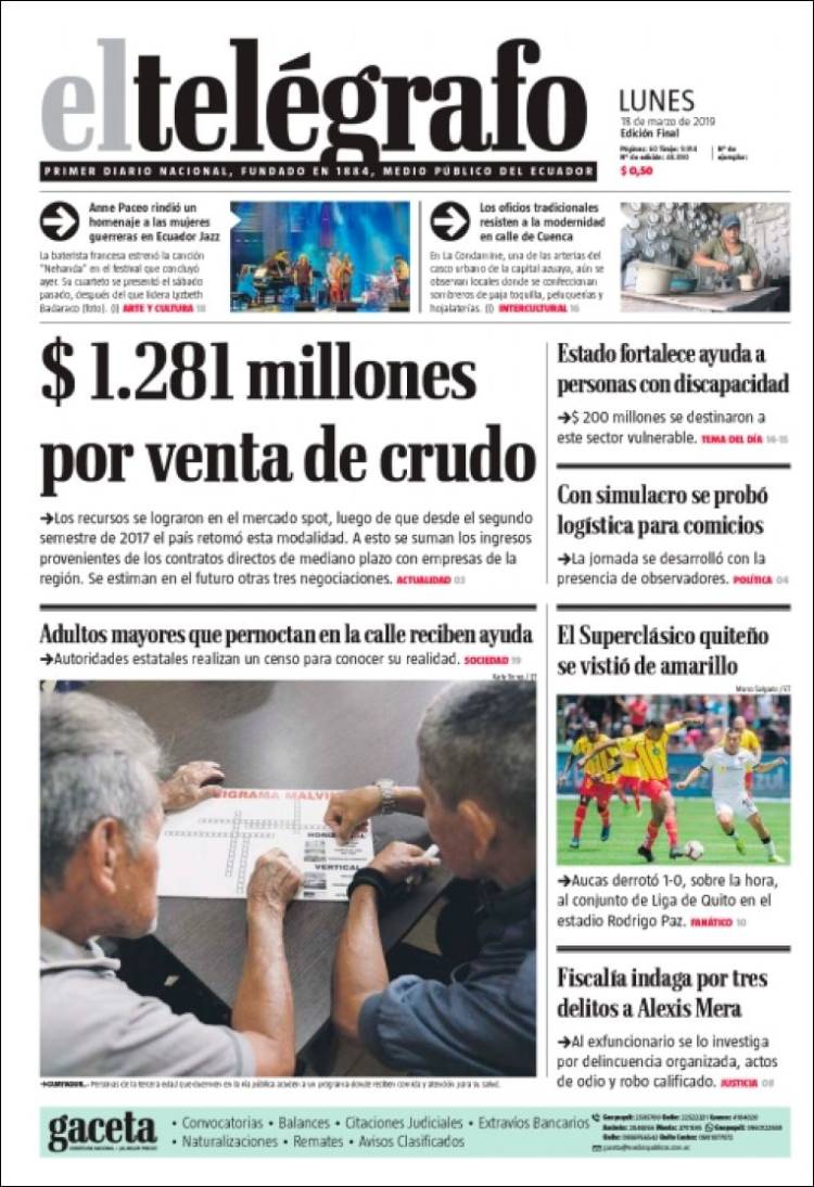 Portada de El Telégrafo (Ecuador)