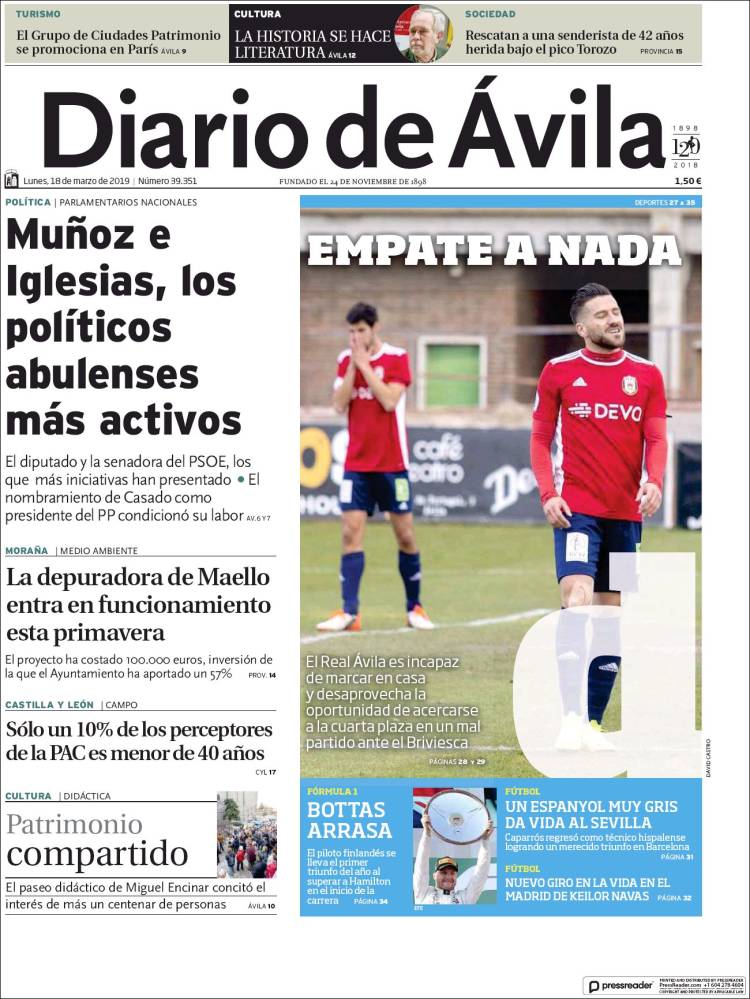 Portada de Diario de Ávila (Spain)