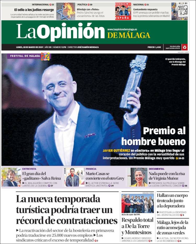 Portada de La Opinión de Málaga (España)