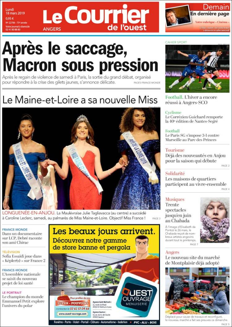 Portada de Le Courrier de l'Ouest (Francia)