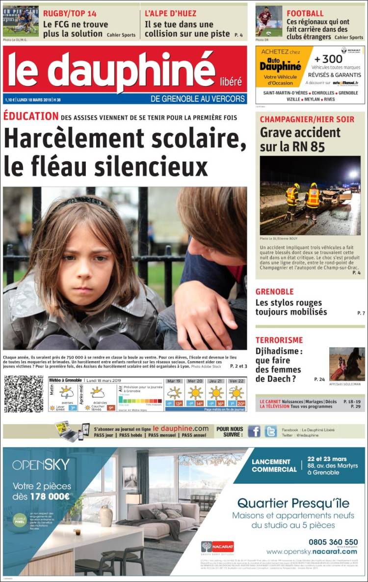 Portada de Le Dauphiné Libéré (Francia)