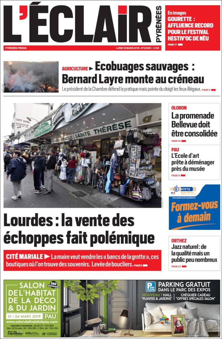 Portada de L'Eclair des Pyrénées (Francia)