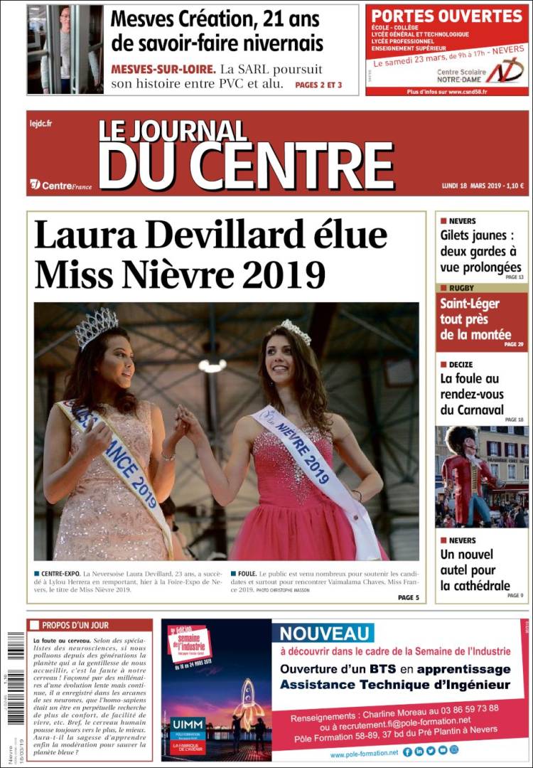 Portada de Le Journal du Centre (Francia)