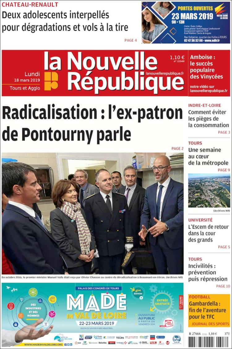 Portada de La Nouvelle Republique (Francia)
