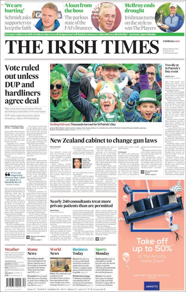 Portada de Irish Times (Irlanda)