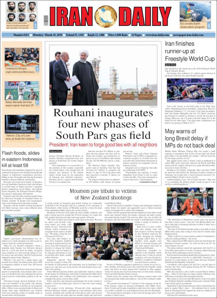 Portada de Iran Daily (Ir&aacute;n)