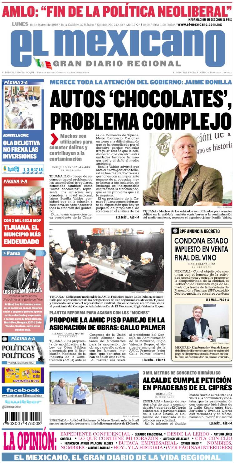 Portada de El Mexicano - El Gran Diario Regional (M&eacute;xico)