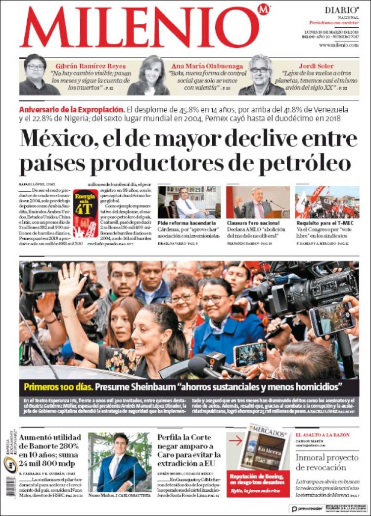 Portada de Milenio (M&eacute;xico)
