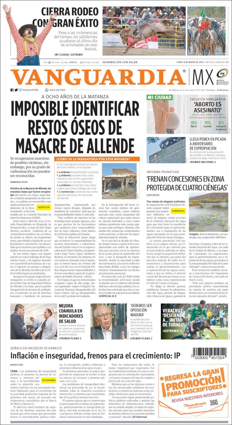 Portada de Vanguardia (M&eacute;xico)