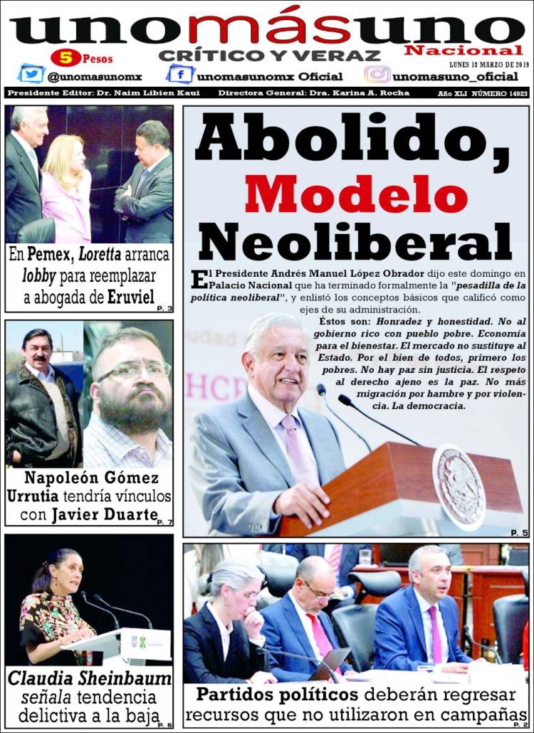 Portada de unomásuno (M&eacute;xico)