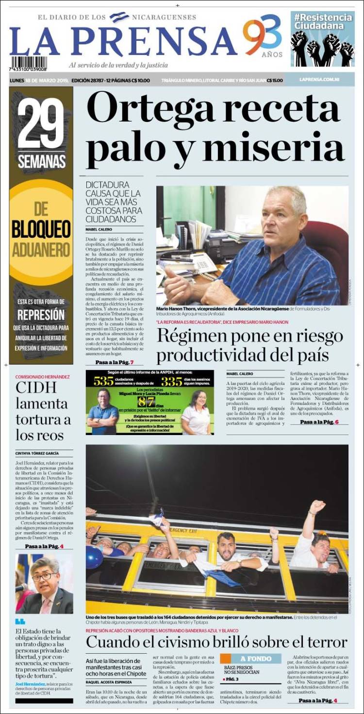 Portada de La Prensa (Nicaragua)