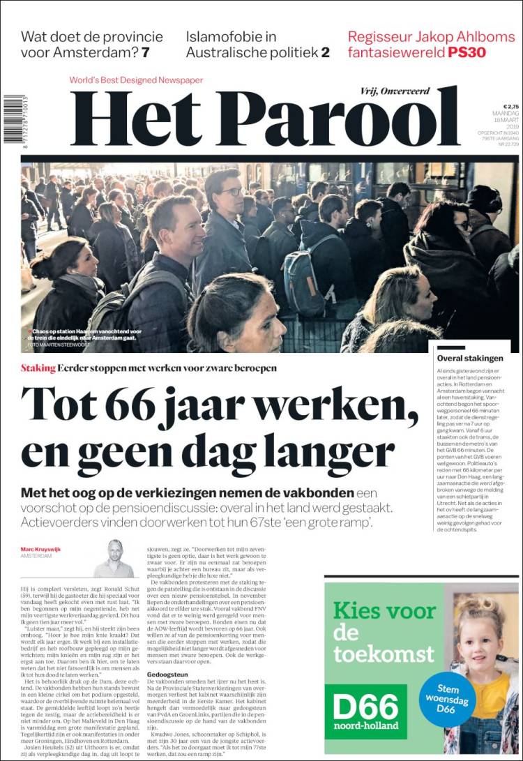 Portada de Het Parool (Pa&iacute;ses Bajos)