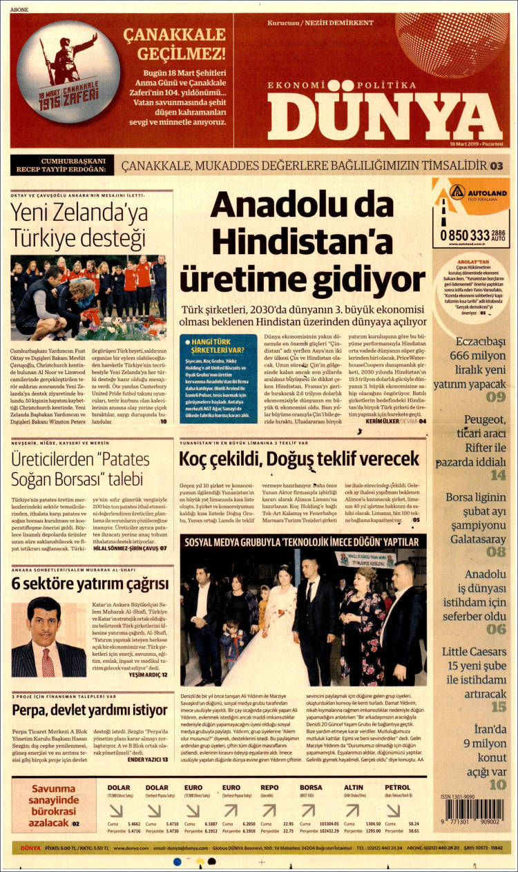 Portada de Dünya (Turqu&iacute;a)