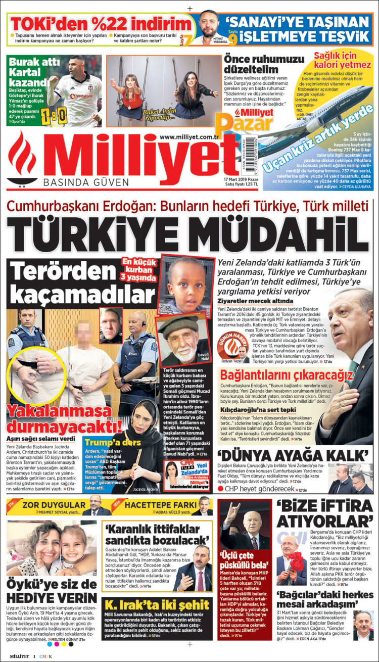 Portada de Milliyet (Turqu&iacute;a)