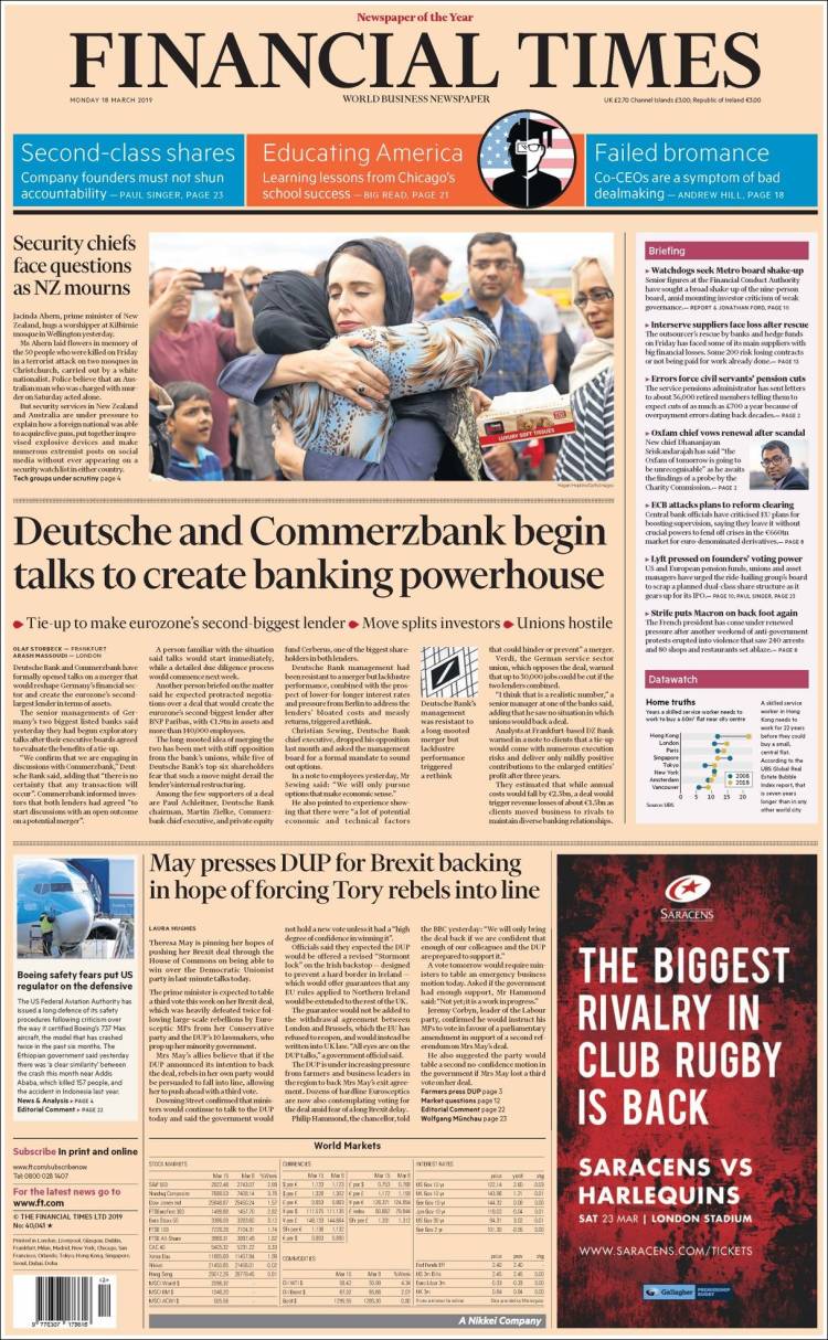 Portada de Financial Times (Reino Unido)