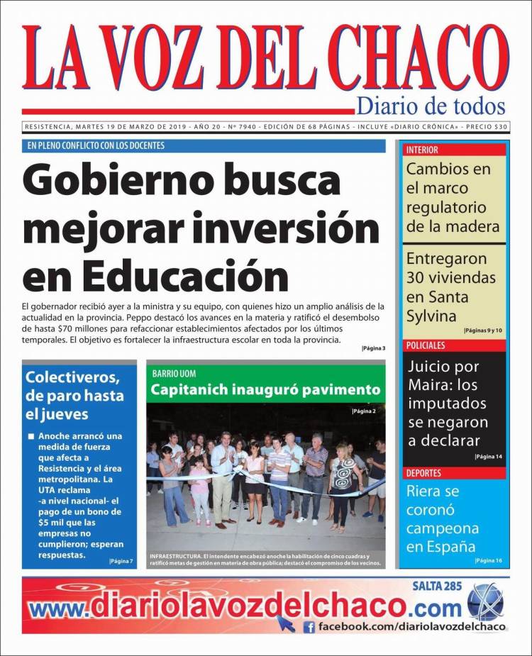 Portada de La Voz del Chaco (Argentina)