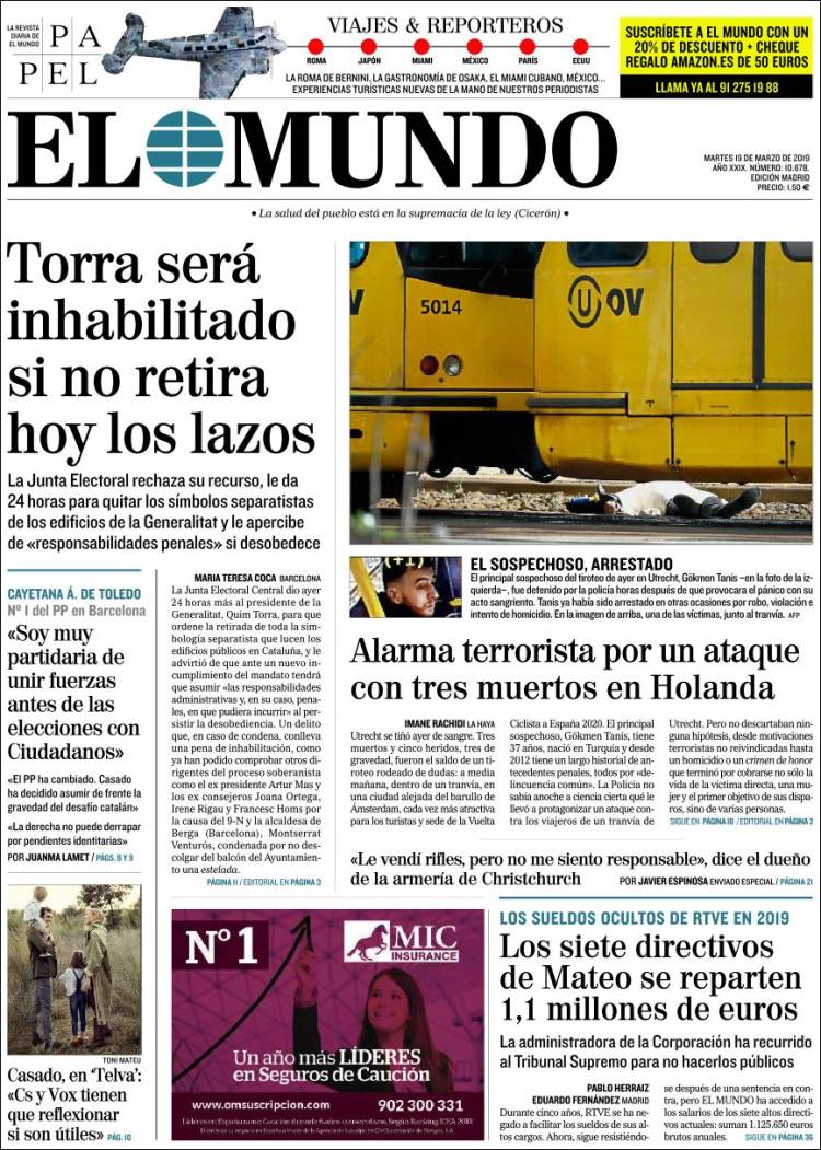 Portada de El Mundo (España)