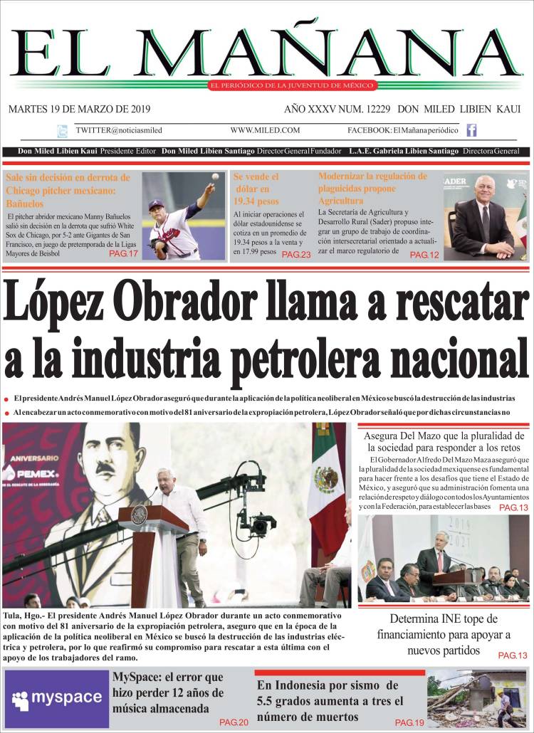 Portada de El Mañana de Toluca (México)