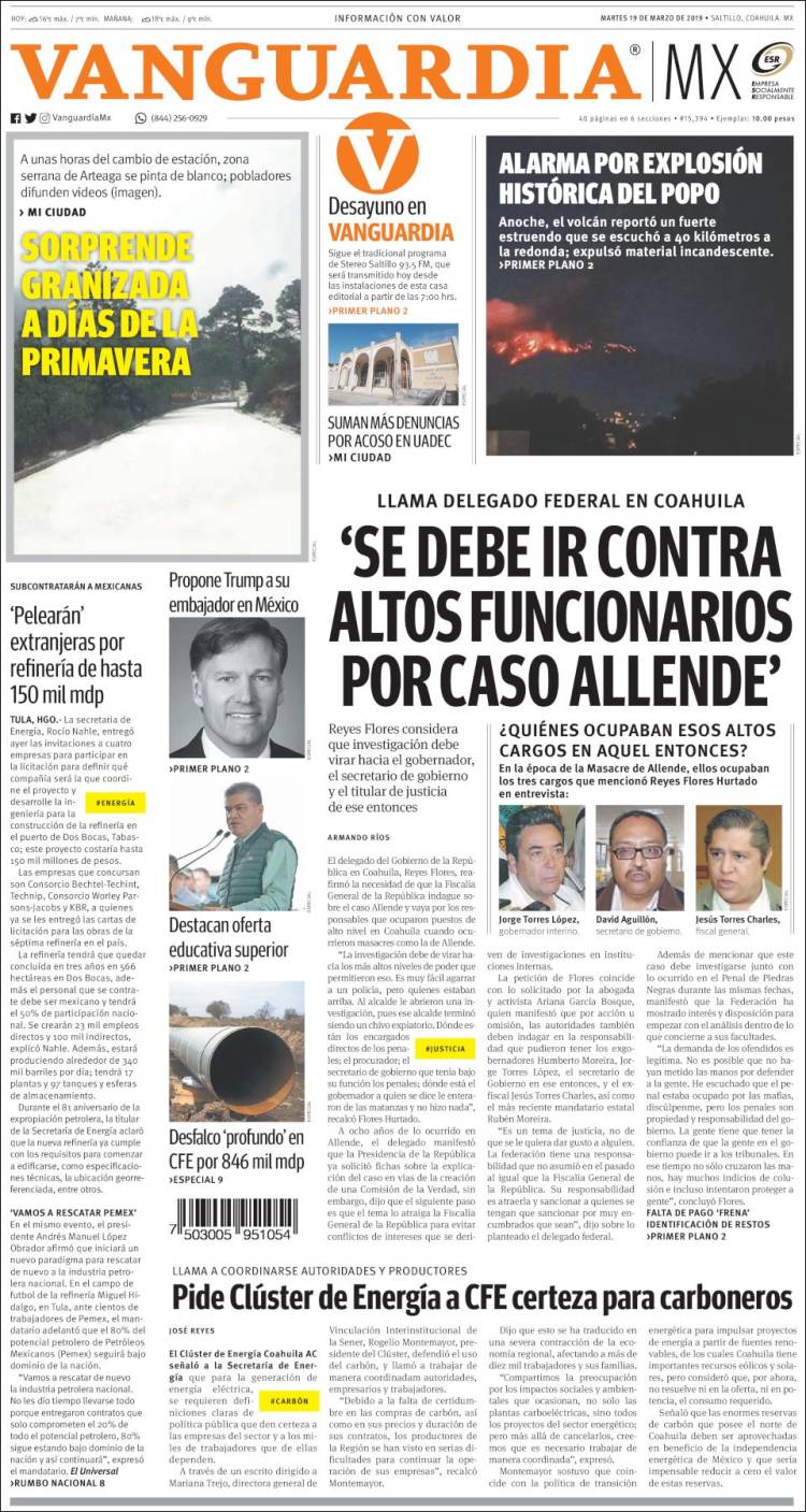 Portada de Vanguardia (México)