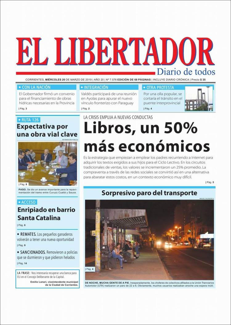 Portada de Diario El Libertador (Argentina)