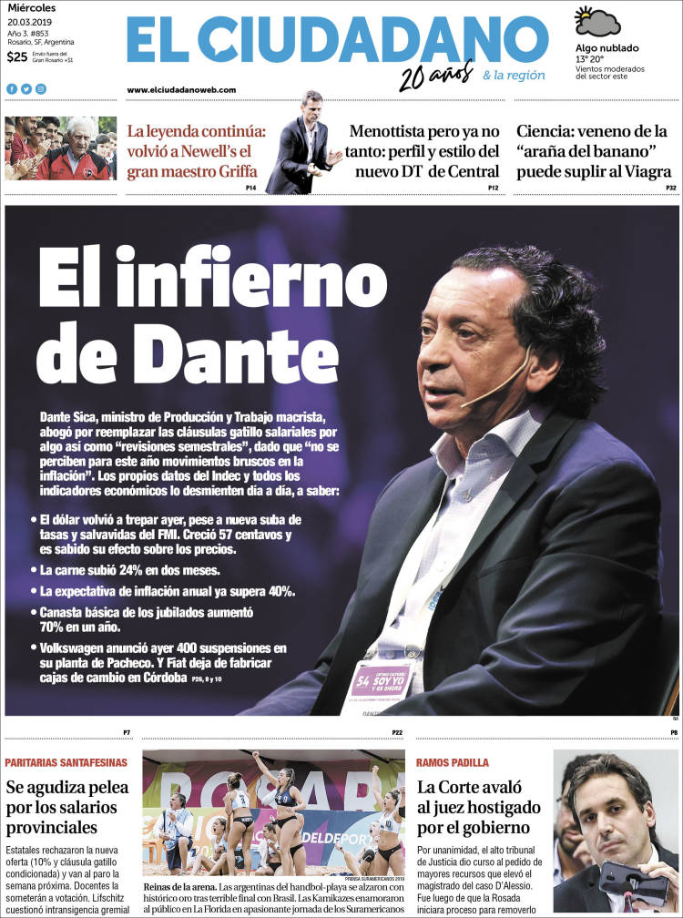 Portada de Diario El Ciudadano (Argentina)