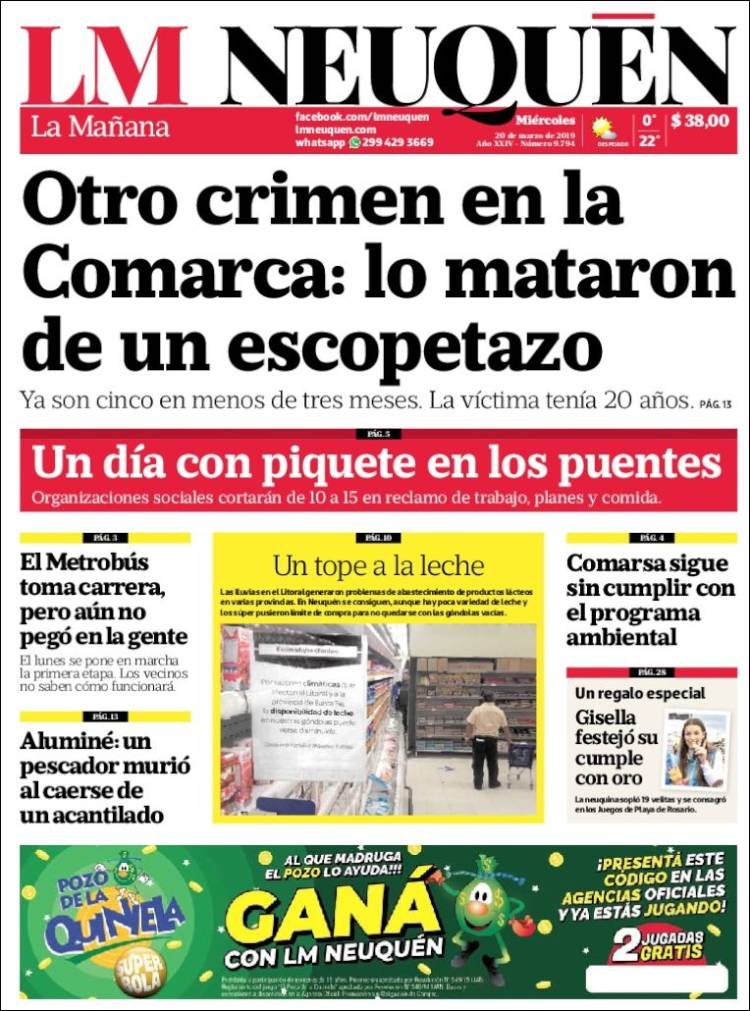 Portada de La Mañanade Neuquén (Argentina)