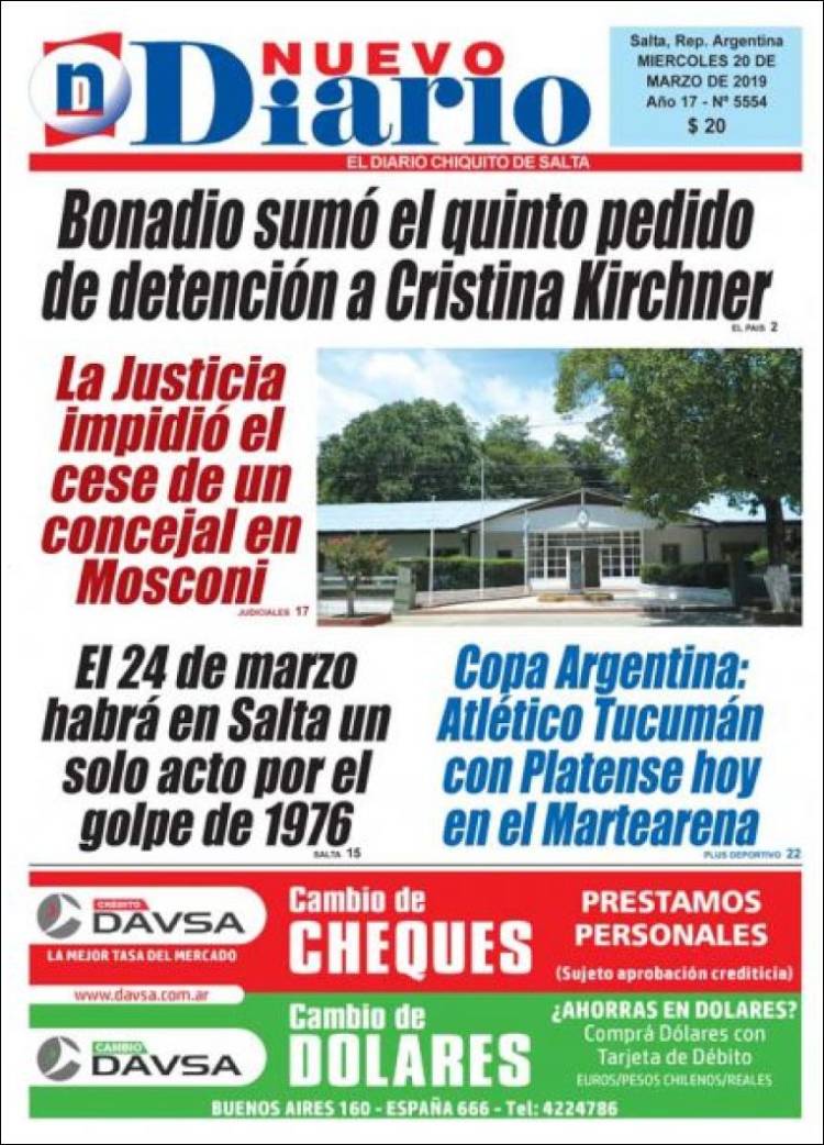 Portada de Nuevo Diario de Salta (Argentina)